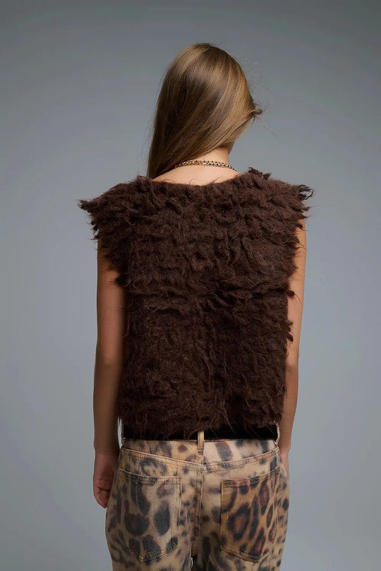 Luxurious vest with brown long-haired texture - One Size / Brown