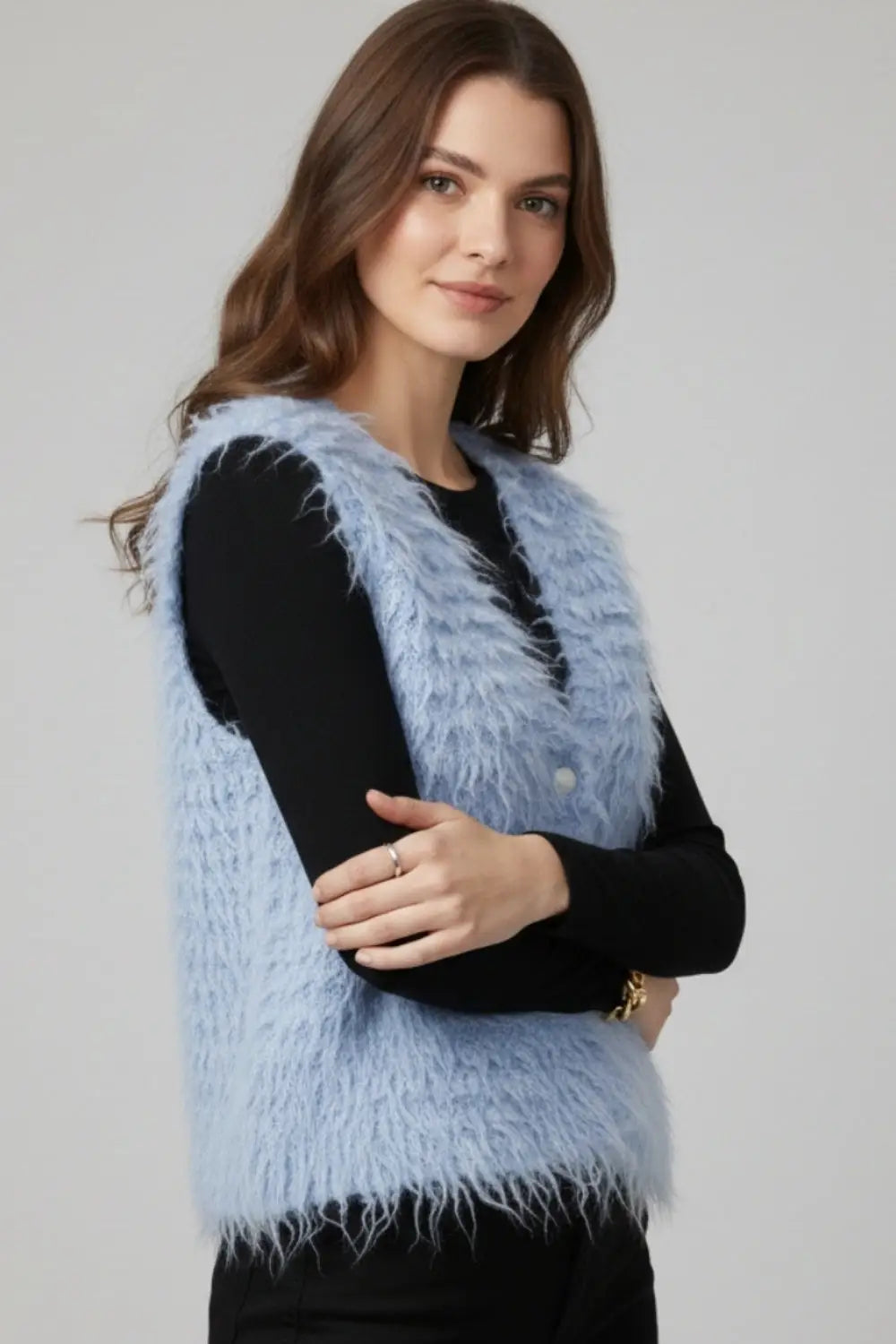 Luxurious vest with light blue long-haired texture - One Size / Blue