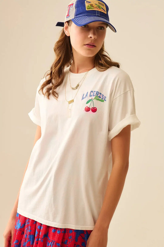 made in italy White T-shirt with La Cerise Market Saint-Tropez graphic - One Size / White - Tops
