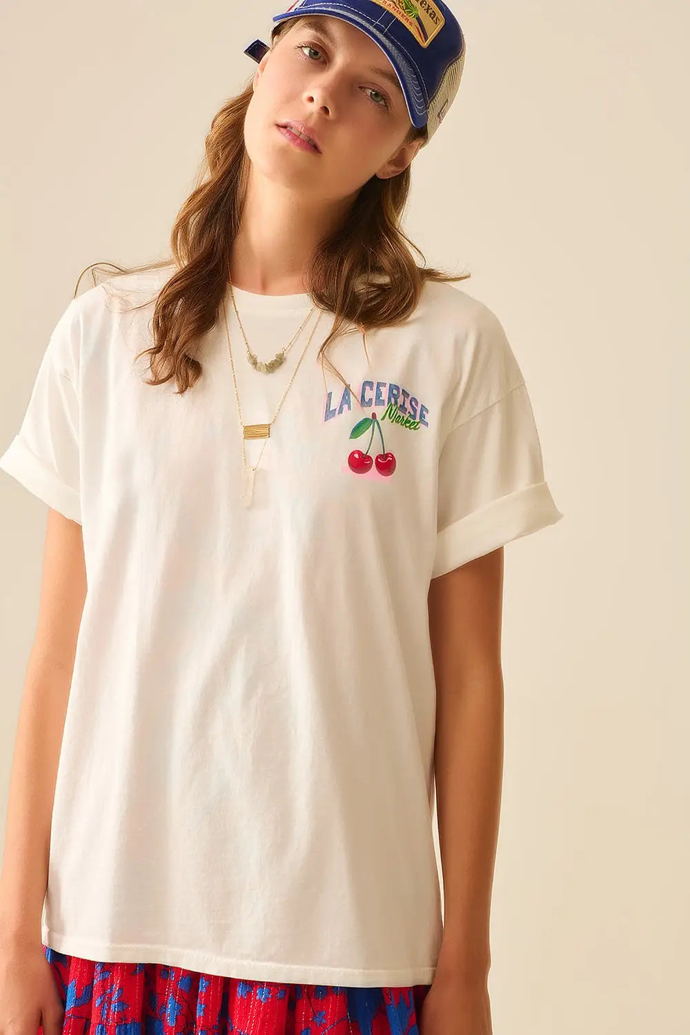 made in italy White T-shirt with La Cerise Market Saint-Tropez graphic - One Size / White - Tops