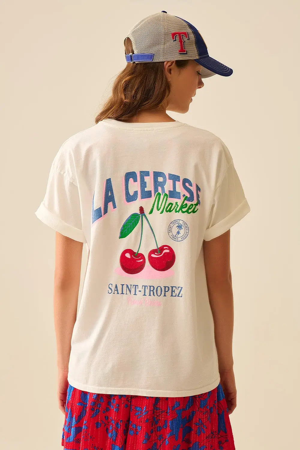 made in italy White T-shirt with La Cerise Market Saint-Tropez graphic - One Size / White - Tops