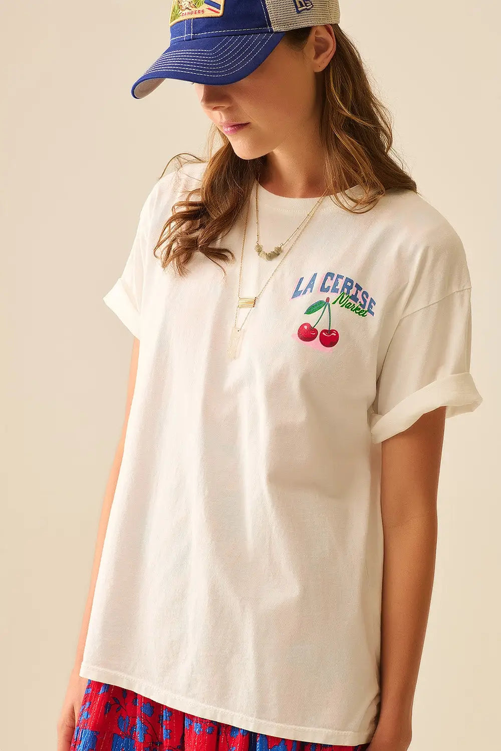 made in italy White T-shirt with La Cerise Market Saint-Tropez graphic - One Size / White - Tops