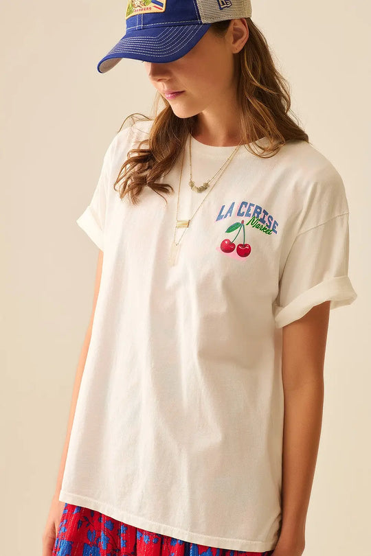 made in italy White T-shirt with La Cerise Market Saint-Tropez graphic - One Size / White - Tops