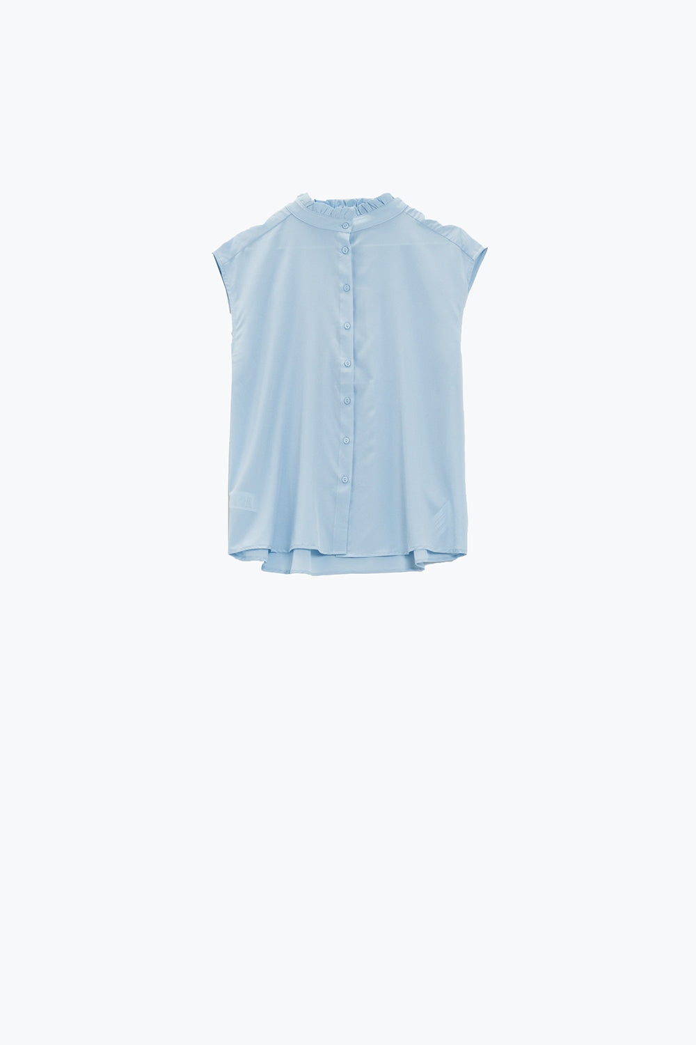 Mao Collar Sleeveless Blue Button up Blouse