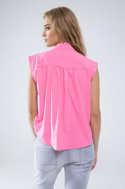 Mao Collar Sleeveless Pink Button up Blouse