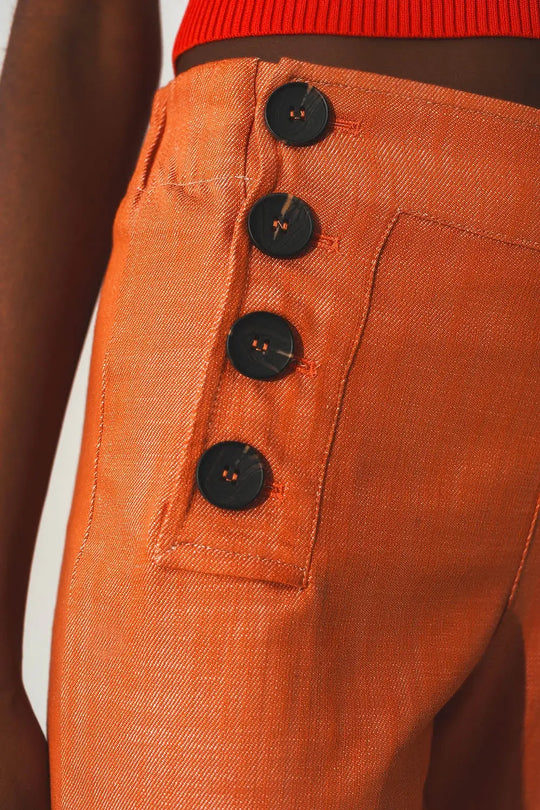 Marine button up wide leg pants in orange - Pants