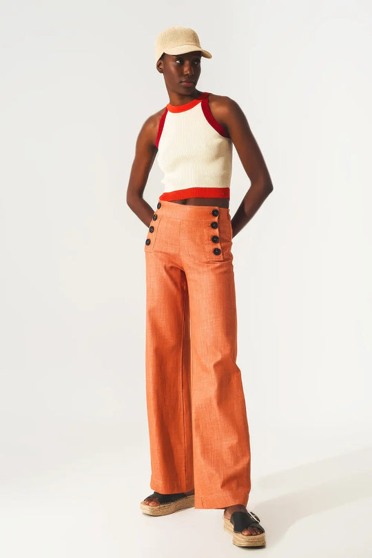 Marine button up wide leg pants in orange - Pants