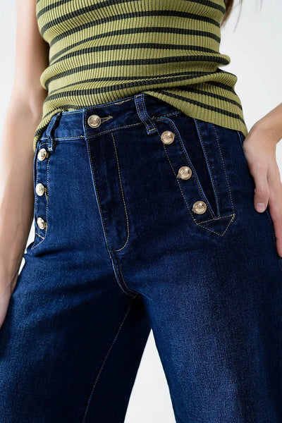 Marine-style Wide Leg Jeans With Gold Buttons - Jeans