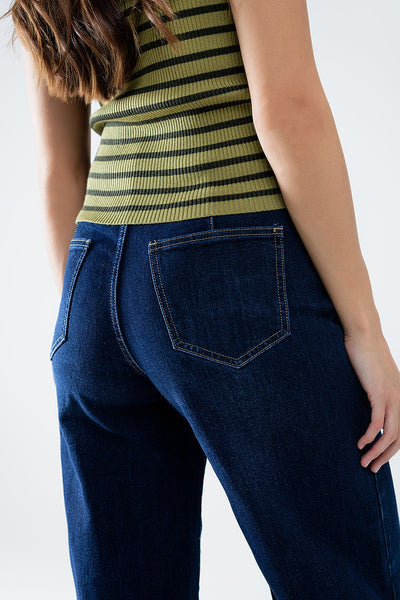 Marine-style Wide Leg Jeans With Gold Buttons