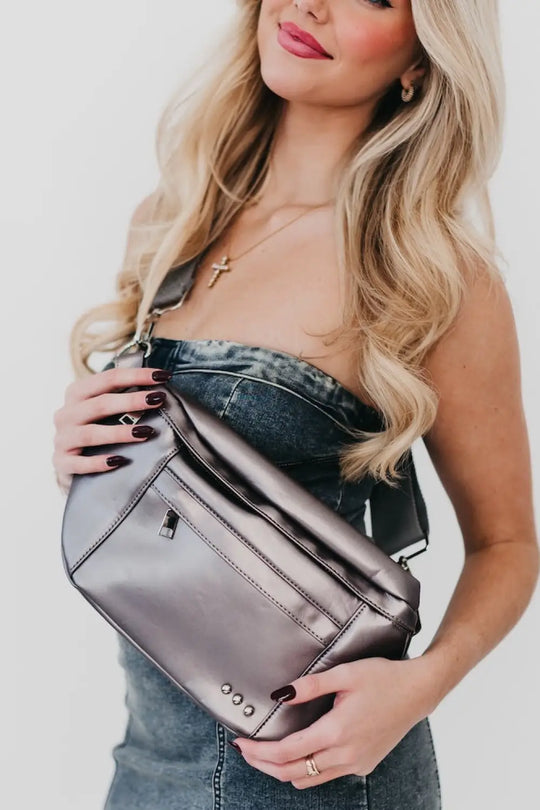 Marley Metallic Oversized Bum Bag - Metallic Gray - Bum Bag