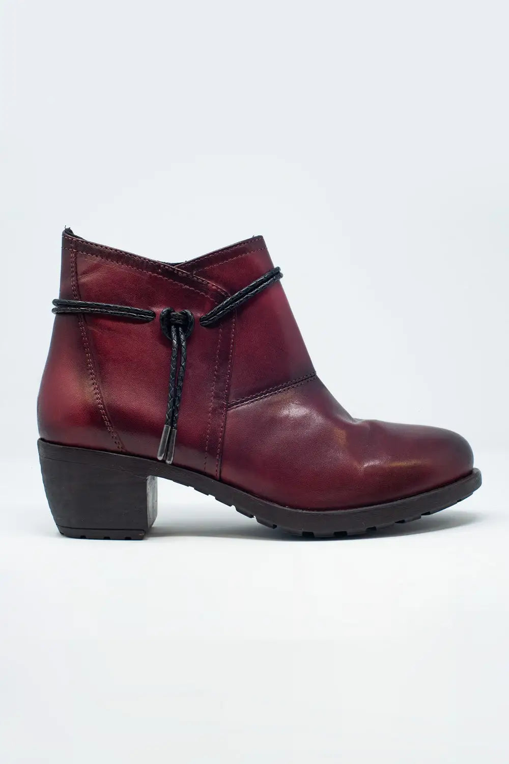 Maroon blocked mid heeled ankle boots with round toe - Shoes
