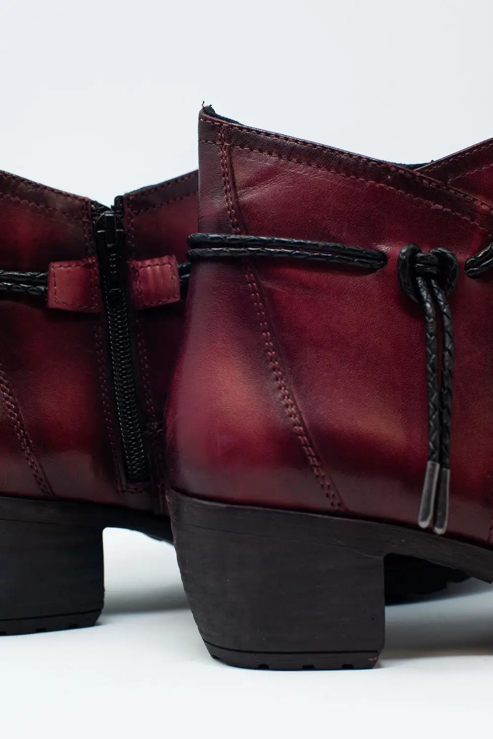 Maroon blocked mid heeled ankle boots with round toe - Shoes