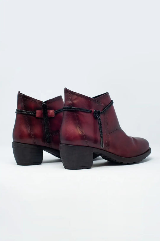 Maroon blocked mid heeled ankle boots with round toe - Shoes