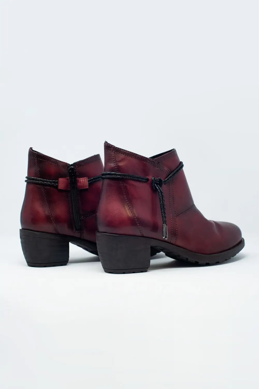 Maroon blocked mid heeled ankle boots with round toe - Shoes