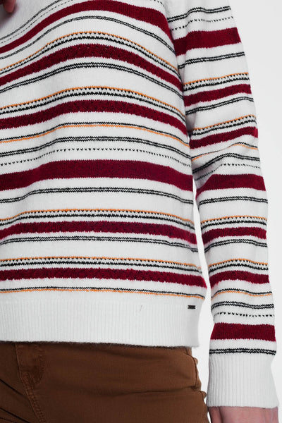 Maroon knitted sweater with stripes