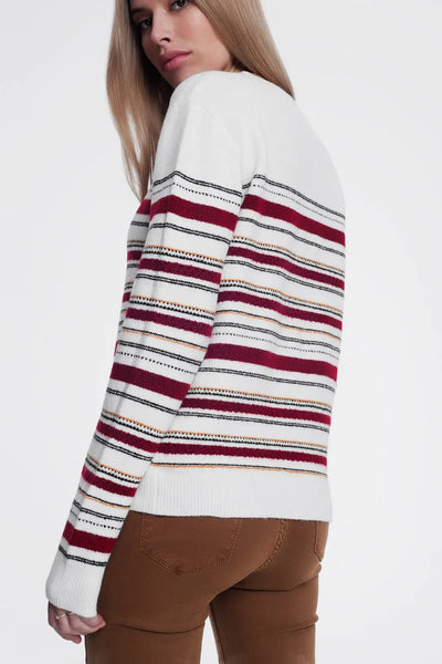 Maroon knitted sweater with stripes - Sweaters