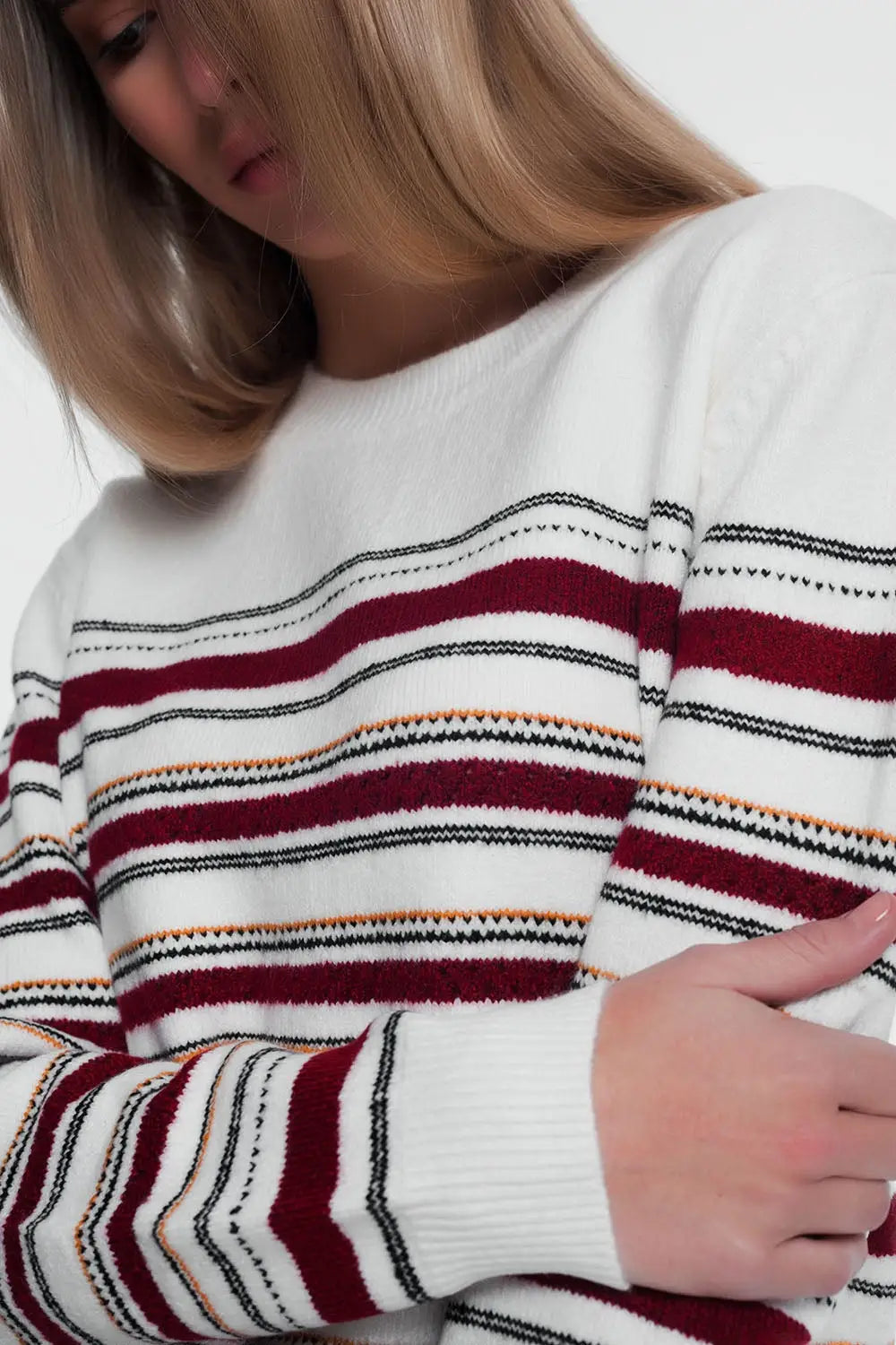 Maroon knitted sweater with stripes - Sweaters