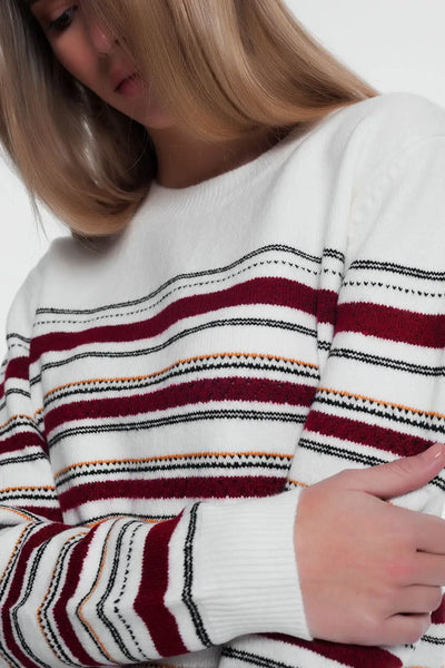 Maroon knitted sweater with stripes - Sweaters