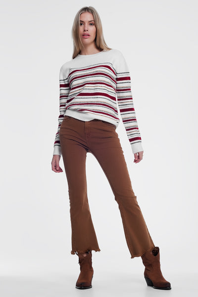 Maroon knitted sweater with stripes