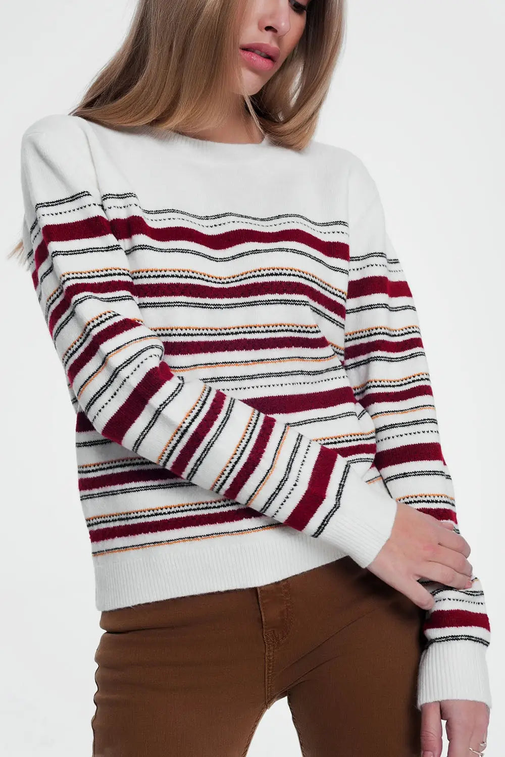 Maroon knitted sweater with stripes - Sweaters