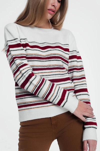 Maroon knitted sweater with stripes - Sweaters