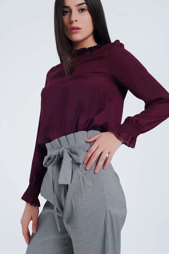 Q2 Maroon shirt with neck and sleeve detailed ends