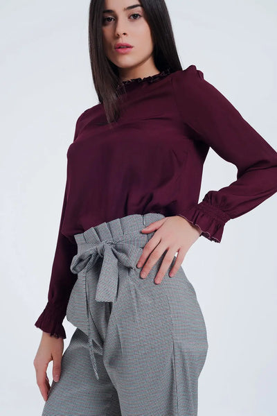 Q2 Maroon shirt with neck and sleeve detailed ends