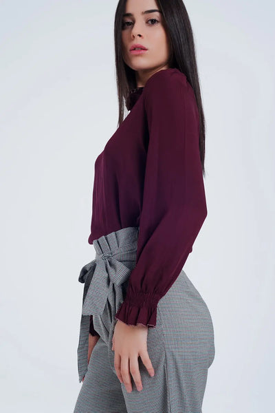 Maroon shirt with neck and sleeve detailed ends - Shirts