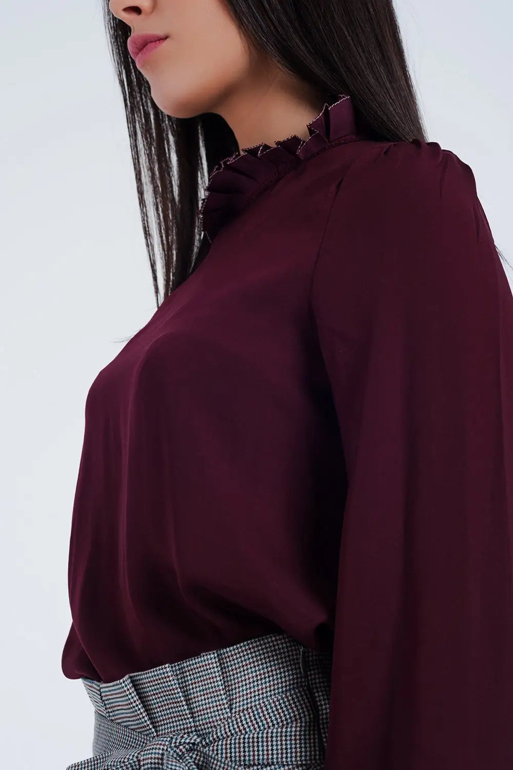 Maroon shirt with neck and sleeve detailed ends - Shirts