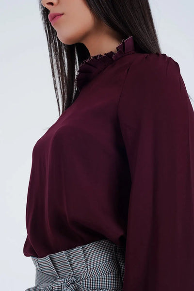 Maroon shirt with neck and sleeve detailed ends - Shirts