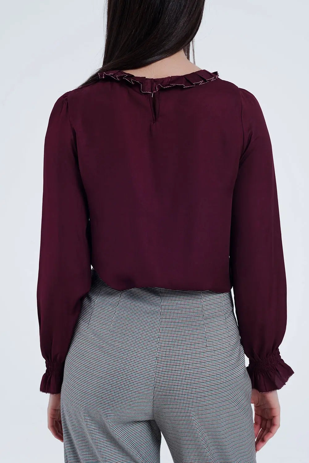 Maroon shirt with neck and sleeve detailed ends - Shirts