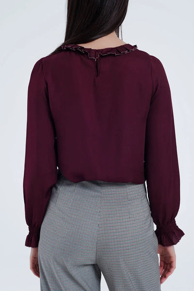 Maroon shirt with neck and sleeve detailed ends - Shirts