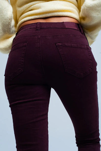 Maroon skinny jeans with metal side stripe - Jeans