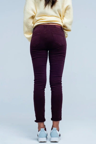 Maroon skinny jeans with metal side stripe - Jeans