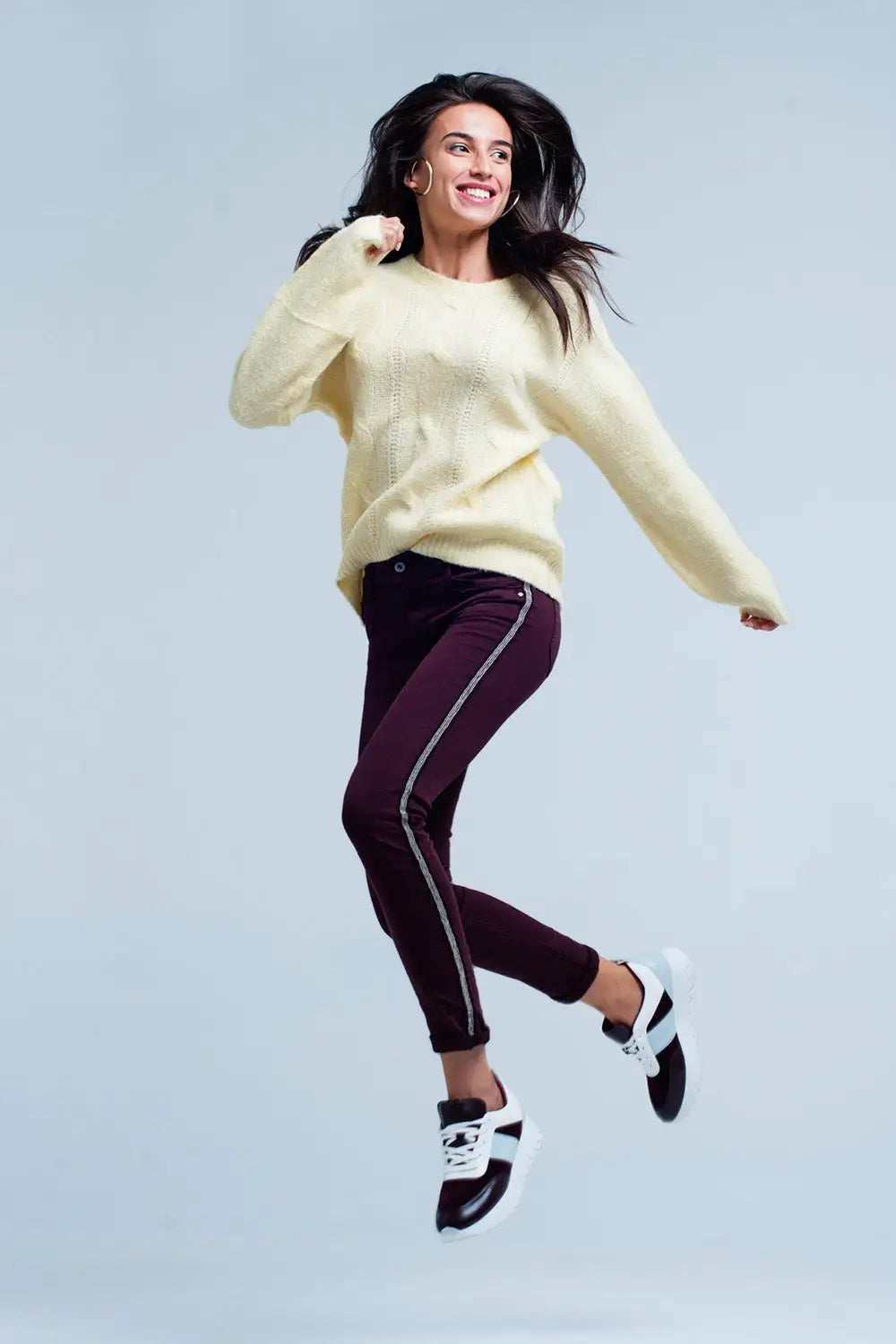 Maroon skinny jeans with metal side stripe - Jeans