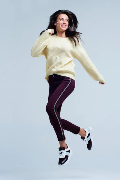 Maroon skinny jeans with metal side stripe - Jeans