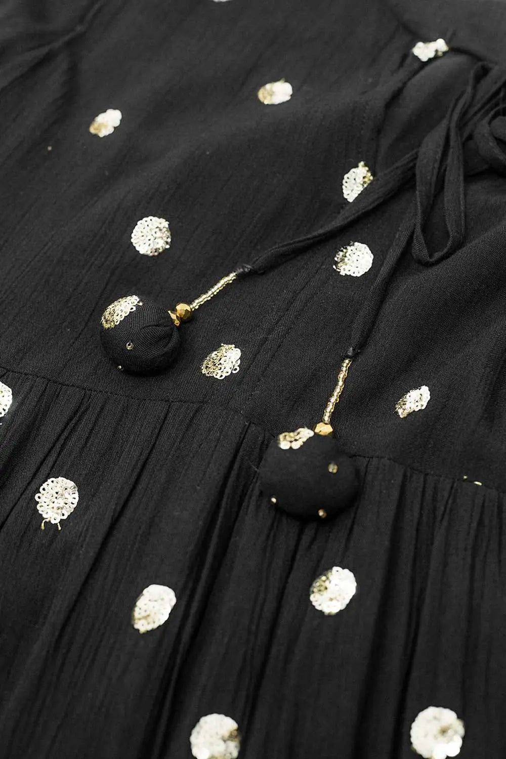 Maxi A-line Dress in Black with Gold Sequin Cirkels - Dresses