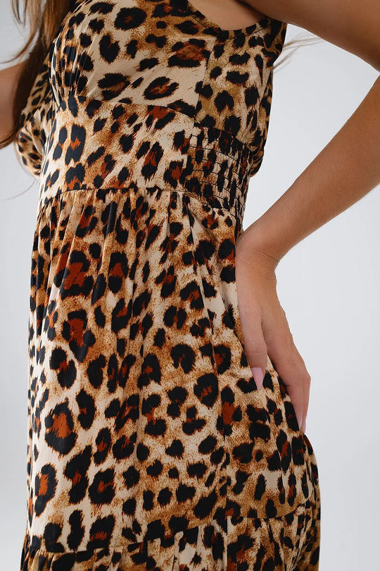 Maxi Cinched Waist Leopard Print Dress - Dresses