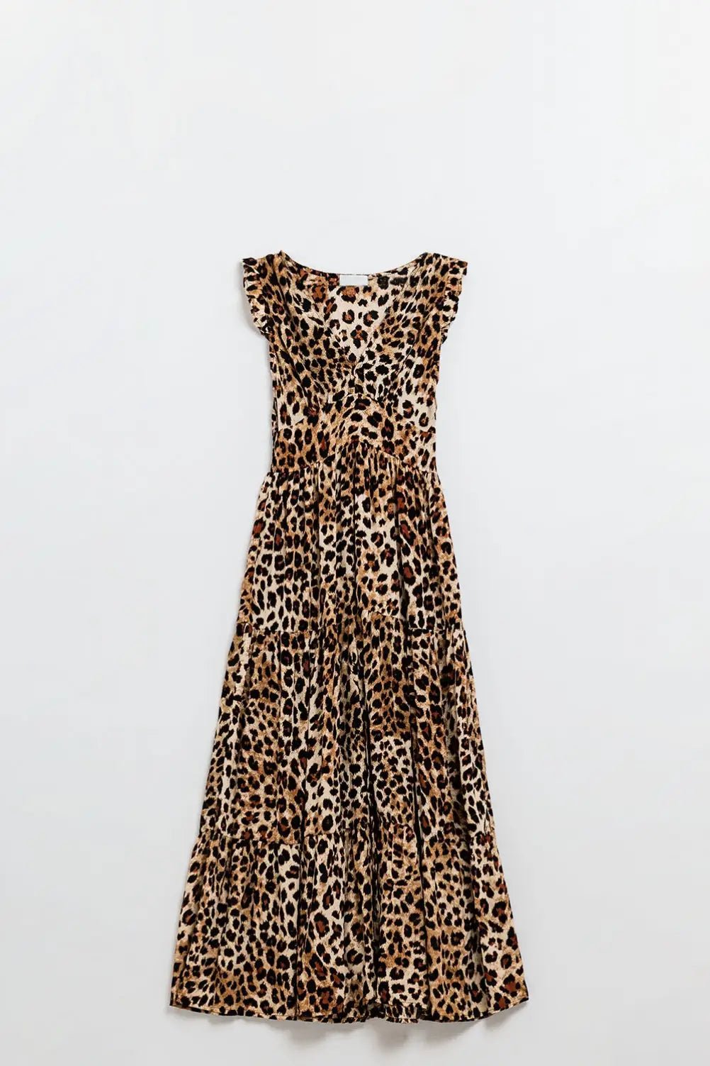 Maxi Cinched Waist Leopard Print Dress - Dresses