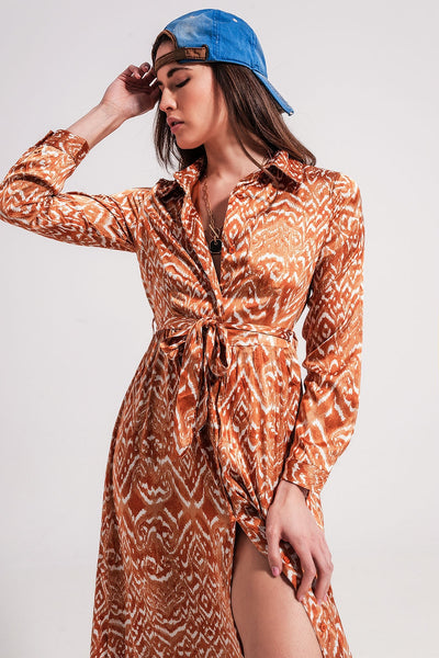 Maxi dress in abstract animal print in orange