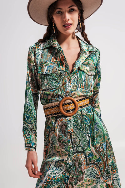 Maxi dress in paisley print in green