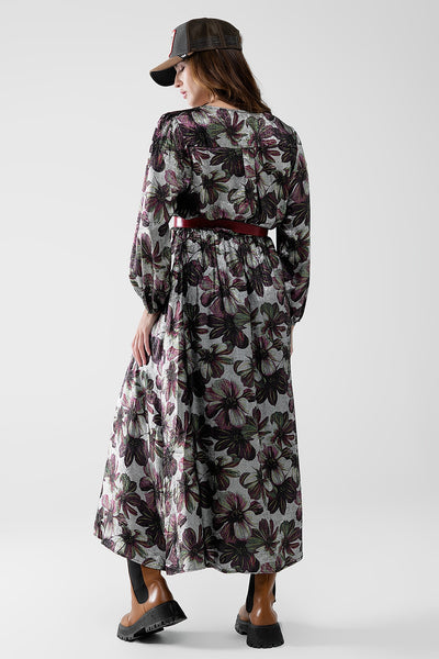 maxi dress with metallic effect flower print