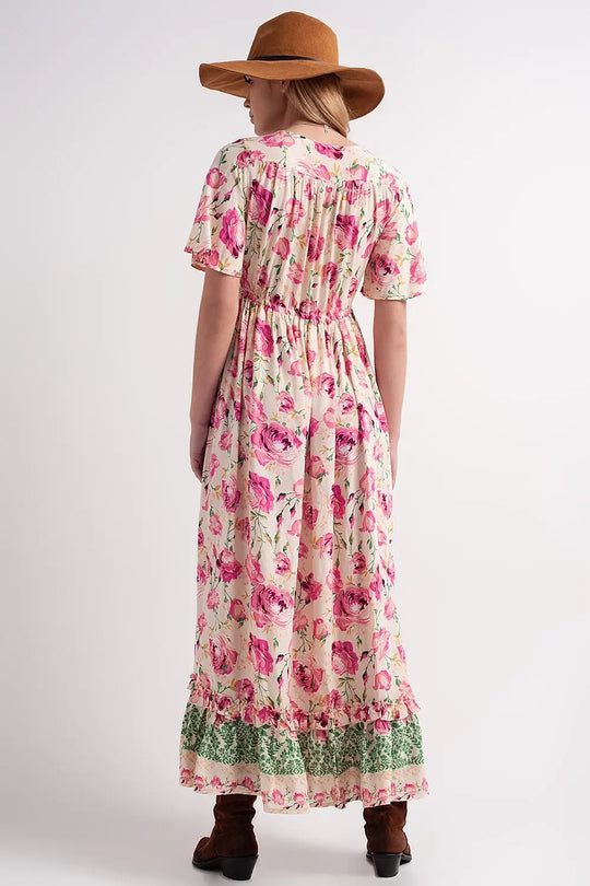 Maxi floral print maxi dress in pink - Dresses