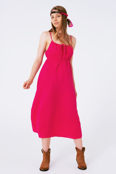 Q2 maxi fuchsia summer dress with straps and gathered waist