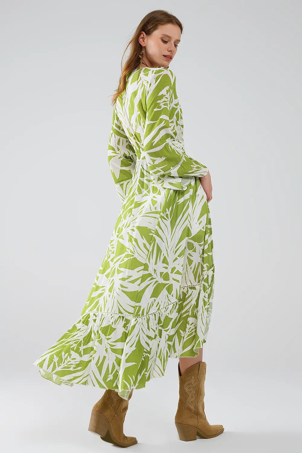Maxi green kimono with tropical palm print - Coats and Jackets
