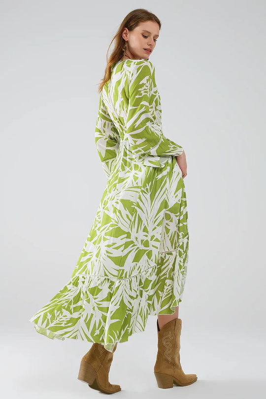 Maxi green kimono with tropical palm print - Coats and Jackets