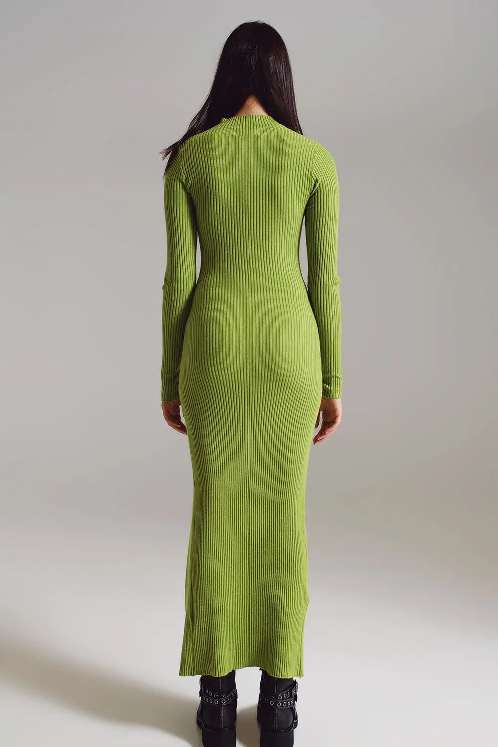 Maxi green knitted dress with a lime green - One Size / Green - Dresses