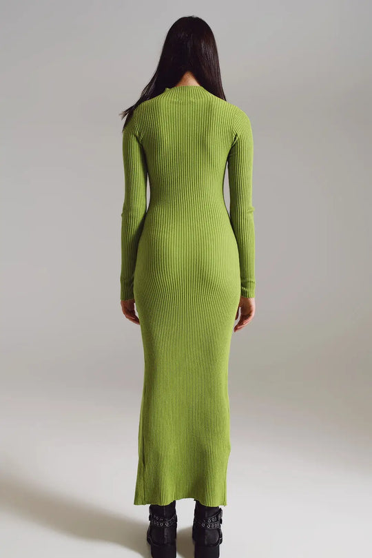 Maxi green knitted dress with a lime green - One Size / Green - Dresses