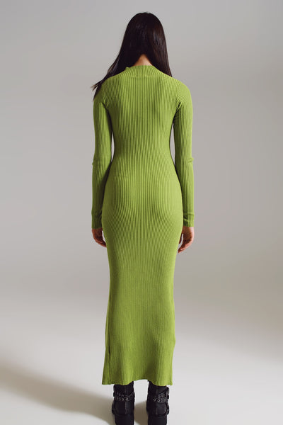 Maxi green knitted dress with a lime green