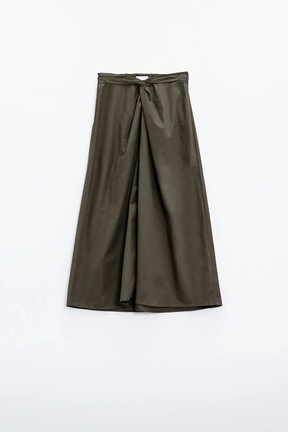 Maxi khaki poplin skirt with knot detail at the waist - Skirts